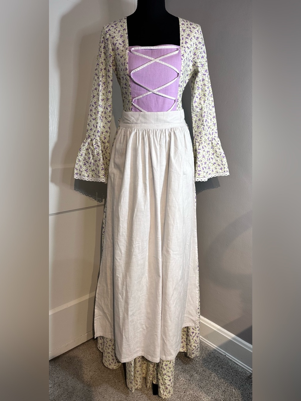 Von Lancelot Peasant Pioneer Prairie Renaissance Maxi Dress & Apron Floral Sz 4